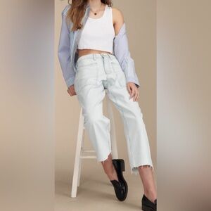 Lucky Brand Patch Pocket High Rise 
Denim Wide Leg Jeans in Trackline Sz 00/24
